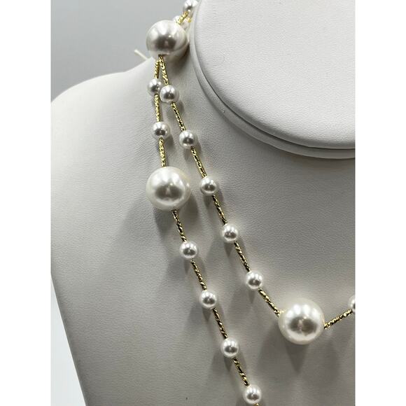 Vintage Gold Bee Movable Enhancer Long Pearl Chain Convertible Runway Necklace - Picture 3 of 10